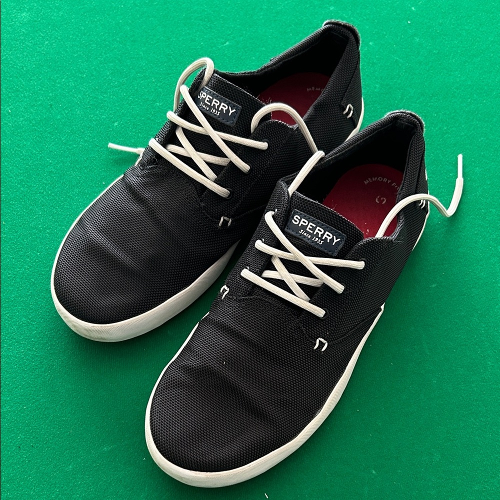 Sperry Men's Black Canvas Boat Shoes with White Accents